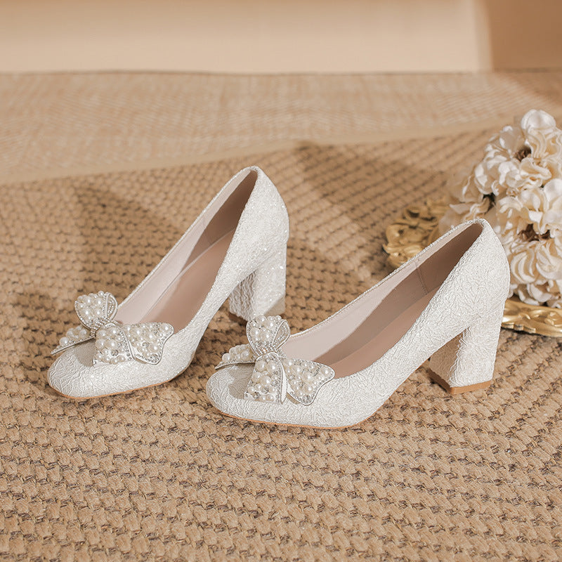 Chunky High Large Size Plus Sizes Wedding Banquet Bridal Pumps Women's Fashion Shoes