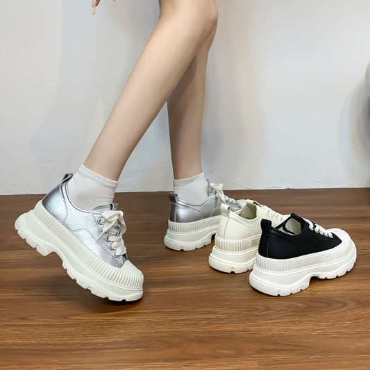 Women's White Platform Winter Sports Height Increasing Casual Shoes