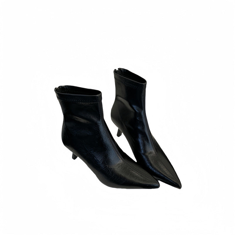 Women's Pointed Ankle Minority Skinny French Stiletto Women's Leather Boots