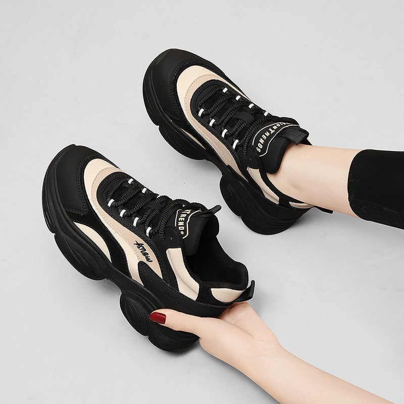 Women's Gold Silk Rabbit Dad Thick Bottom Versatile Casual Shoes