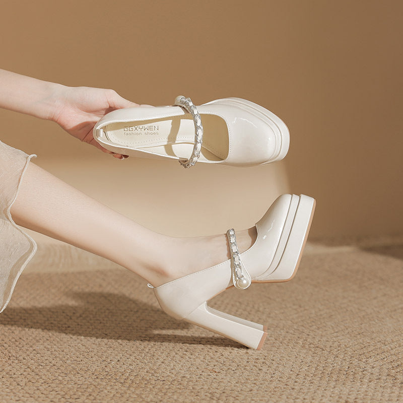 Platform Mary Jane Square Head Chunky Thick Bottom Increased Not Heels