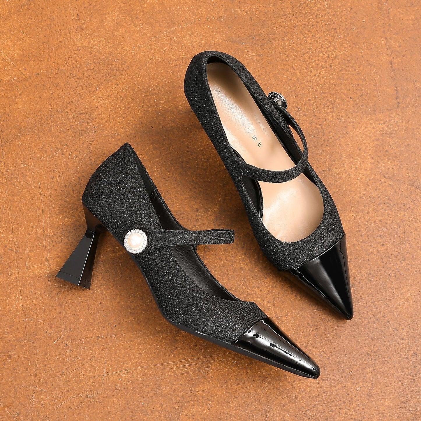 Women's Sheepskin High Stiletto Pointed Stitching Strap Mary Women's Fashion Shoes