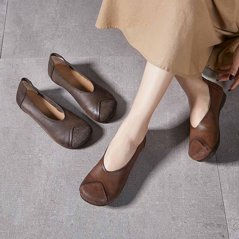 Women's Brown Flat Pumps Female Mom Fashion Casual Shoes