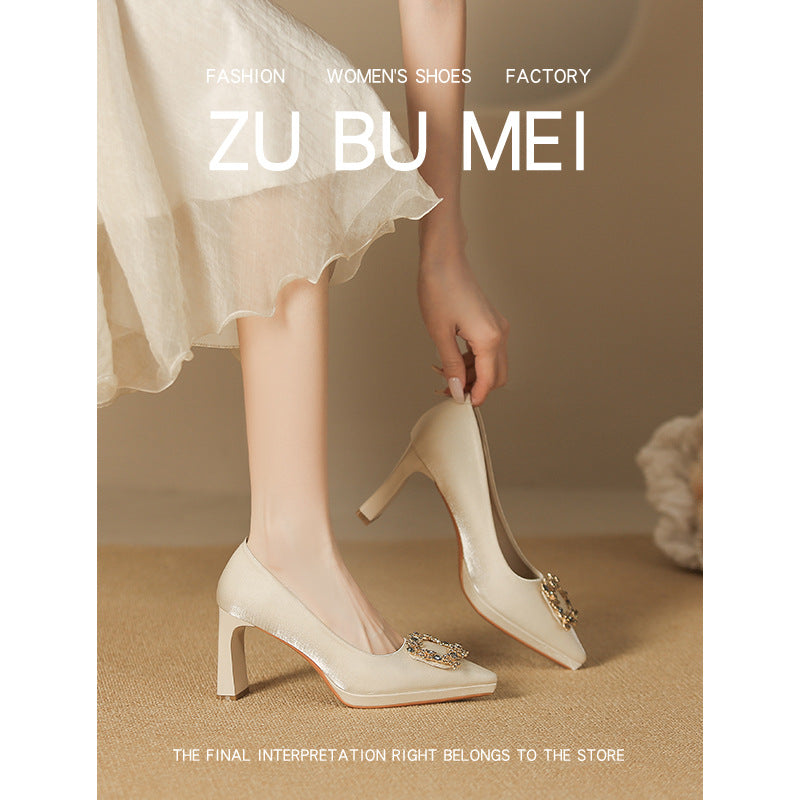 Women's High For Sexy Suede Bridesmaid Temperament French Style Not Women's Fashion Shoes