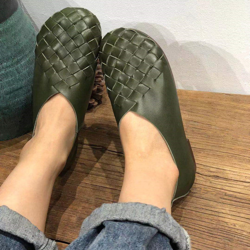 Women's Genuine Pumps Vintage Round Toe Flat Men's Shoes