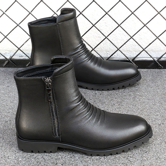 Men's Smoke Pipe Zipper British Style Genuine Boots