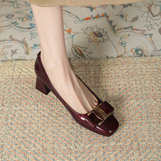 Women's Chunky Pumps Spring Mid Square Toe Low-cut With Skirt Graceful Heels