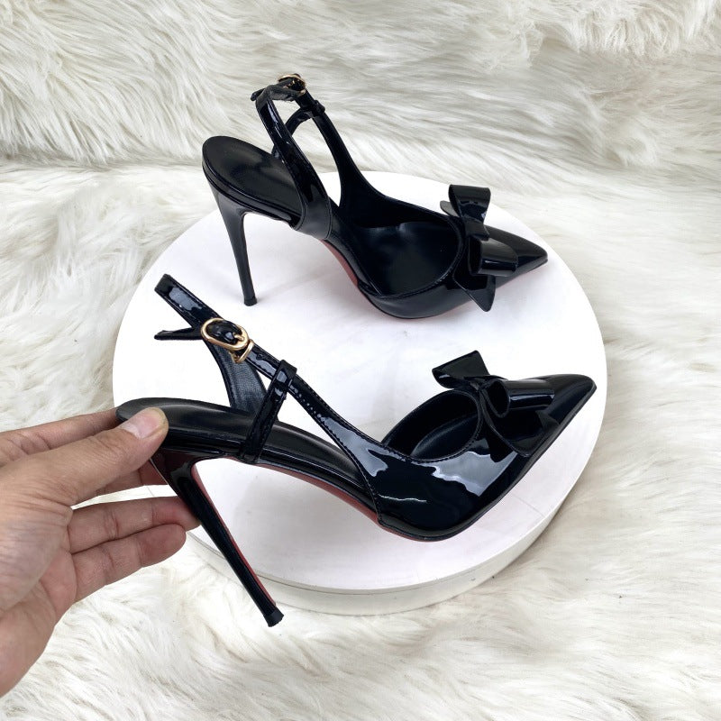 Pointed Toe Stiletto Female Summer Black Closed Rear Empty High Heeled Sandals
