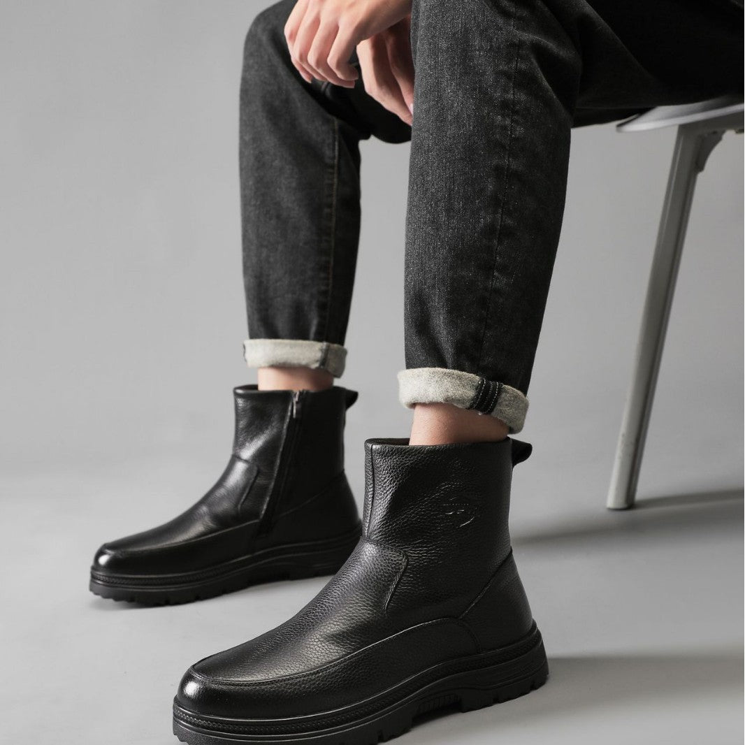 Men's Winter Thick-soled Martin Black Versatile Fleece-lined Snow Boots