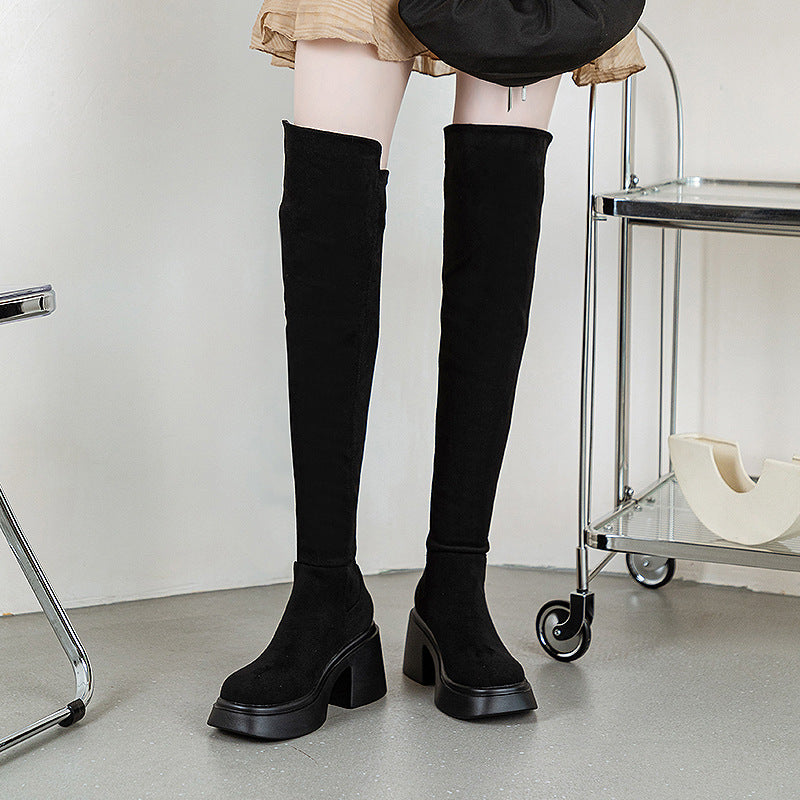 Over The Knee Female Knee-high Stretch Chunky Boots
