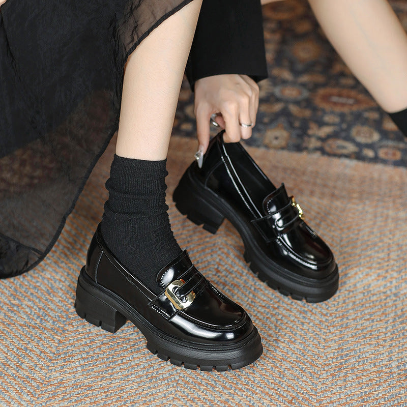 Women's Chunky Platform Retro British Style Small Leather Shoes