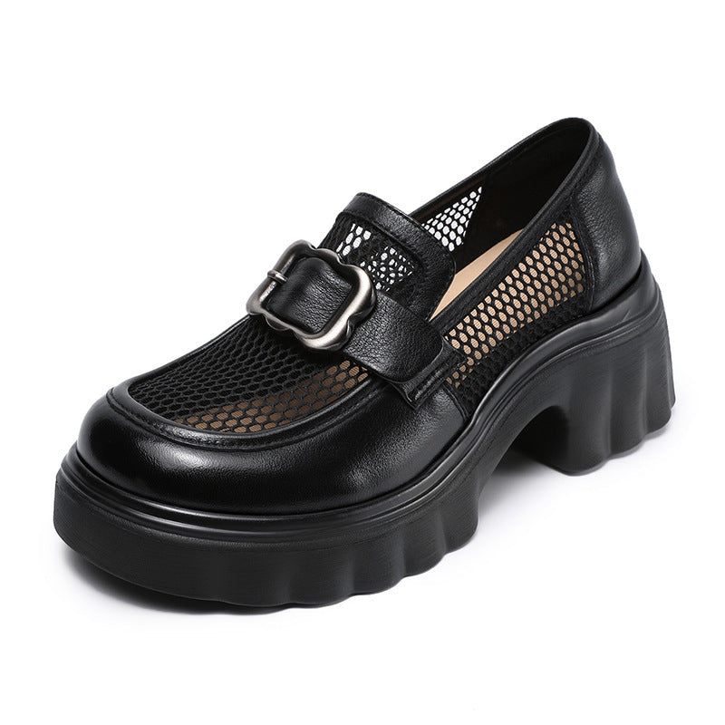 Women's Mesh Surface Platform Breathable Slip-on Leather Shoes