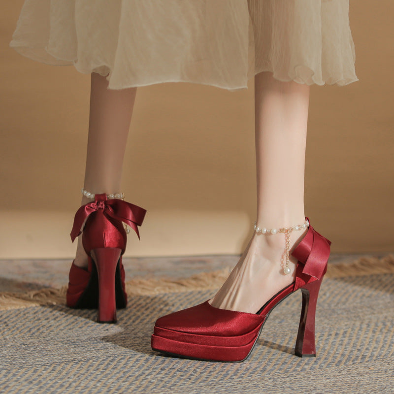 Women's Pointed Thick Hollow Waterproof Platform Super High Wedding Women's Fashion Shoes