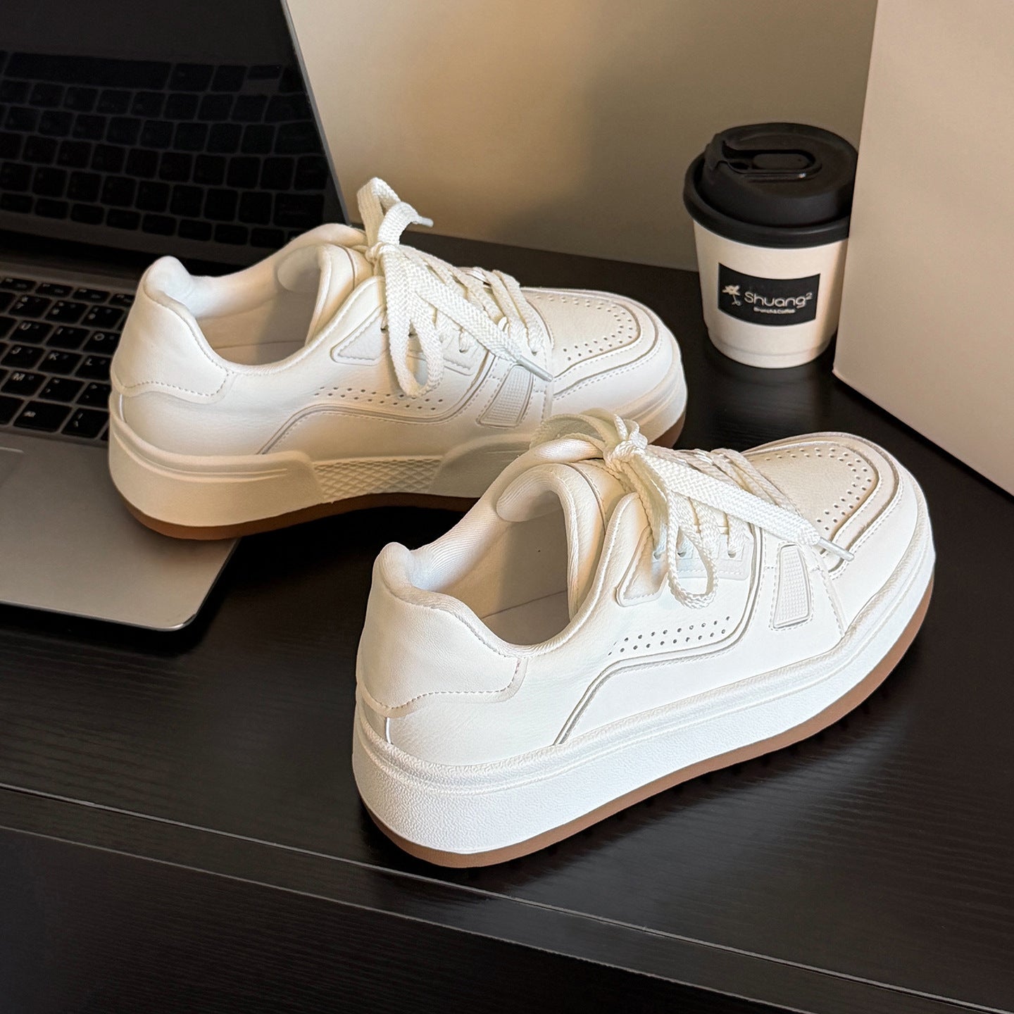 Women's Bread White Spring Versatile Breathable Comfortable Increased Genuine Women's Casual Shoes