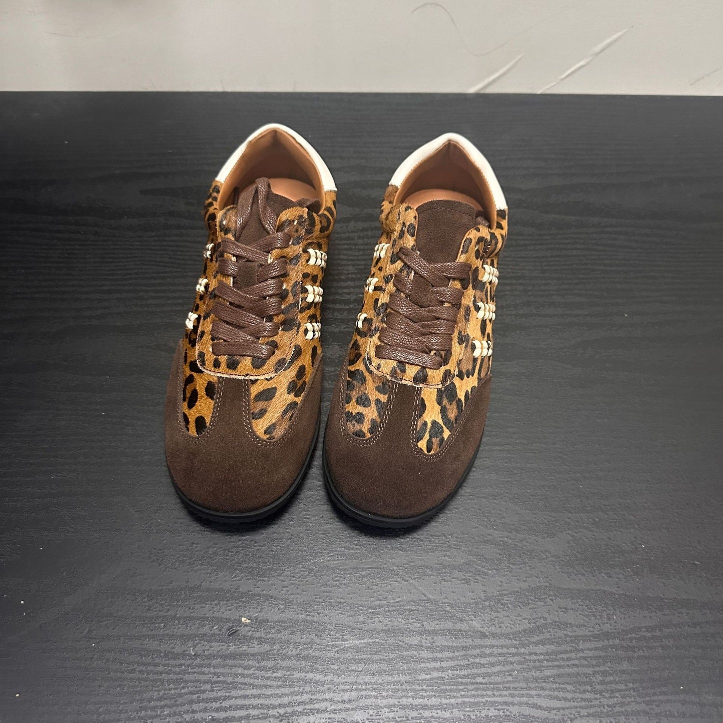 Women's Flat Leopard Print Horse Fur Training Retro British Style Sports Women's Casual Shoes