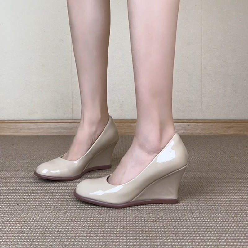 Women's French Style Mary Jane Shallow Mouth Wedge High Spring Dress Women's Fashion Shoes
