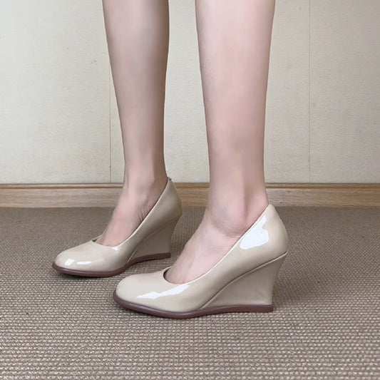 Women's French Style Mary Jane Shallow Mouth Wedge High Spring Dress Women's Fashion Shoes