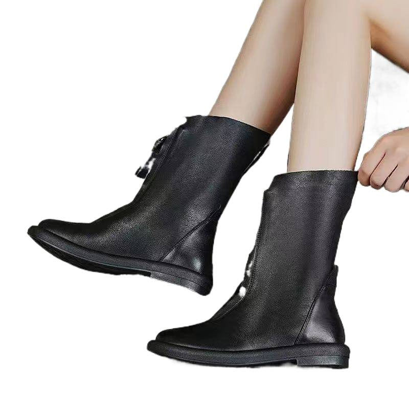 Retro Length Genuine Martin Single Long Female Women's Leather Boots