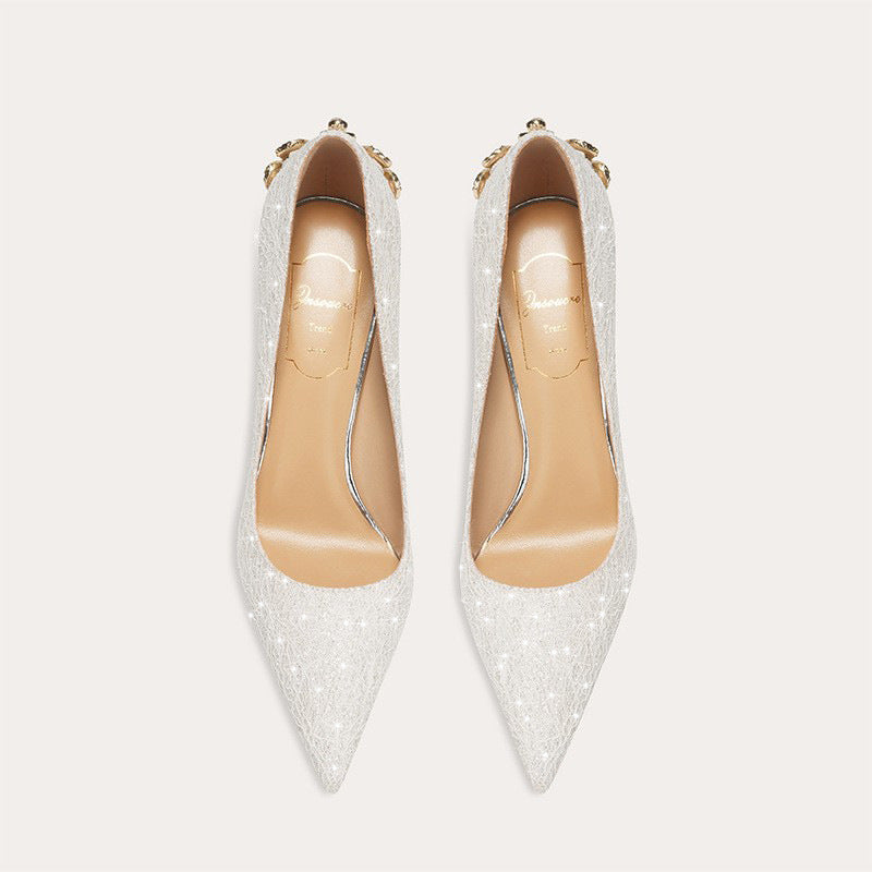 Women's Wedding Sheepskin French Style White High Niche High-grade Women's Fashion Shoes