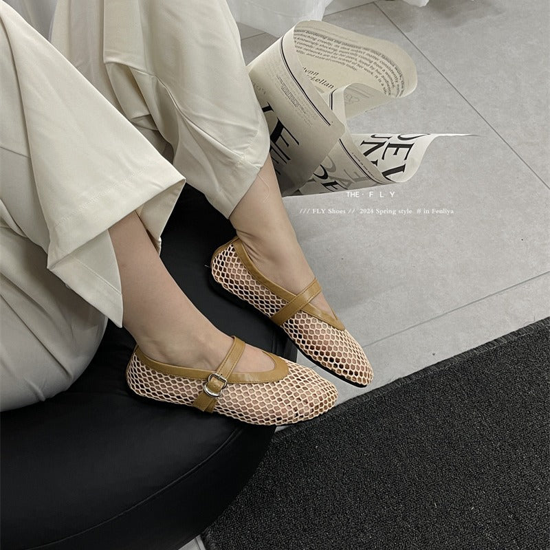 Flat Bottom Word Buckle Strap Shallow Casual Shoes