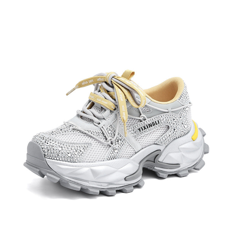 Women's Platform Rhinestone Fashion Small Clunky Elevator Wild Women's Casual Shoes