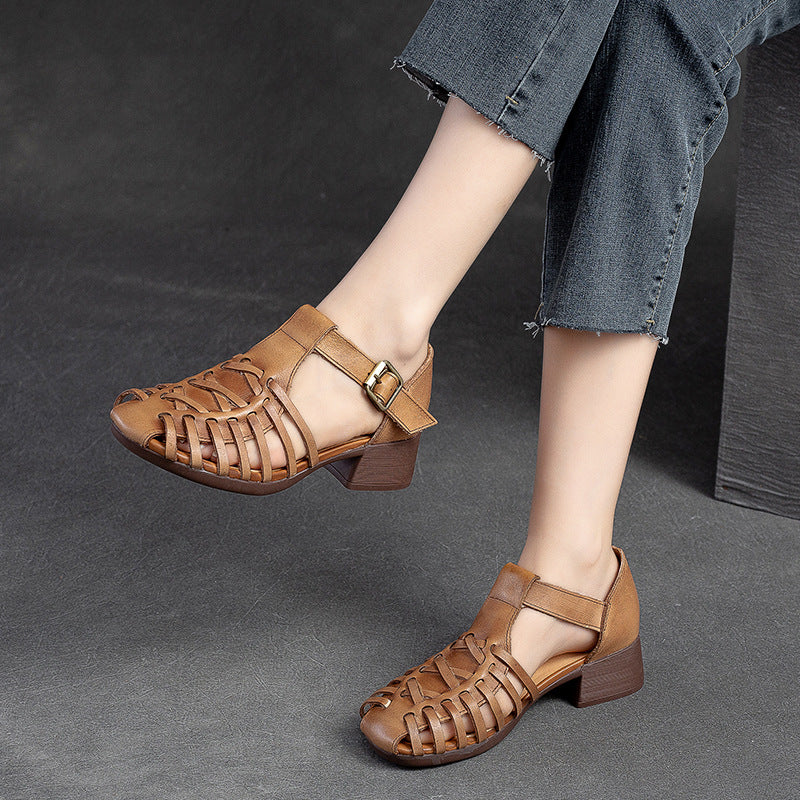 Women's Closed Toe Buckle Small Retro Roman High Heeled Sandals