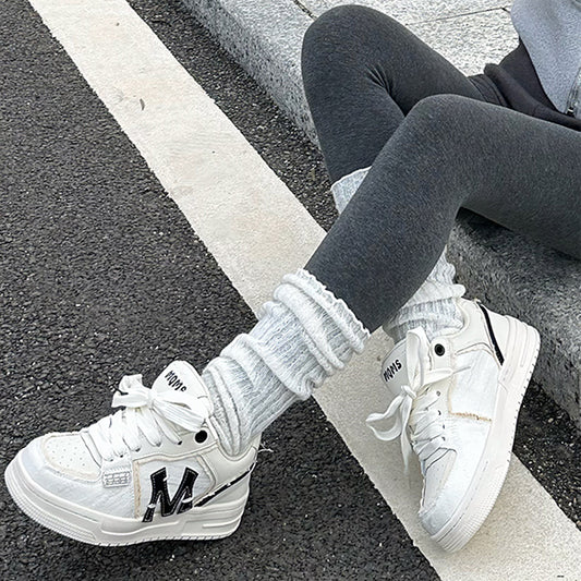 Women's & Men's Destroyed Wind White Minority Height Increasing Low Top Men's Shoes