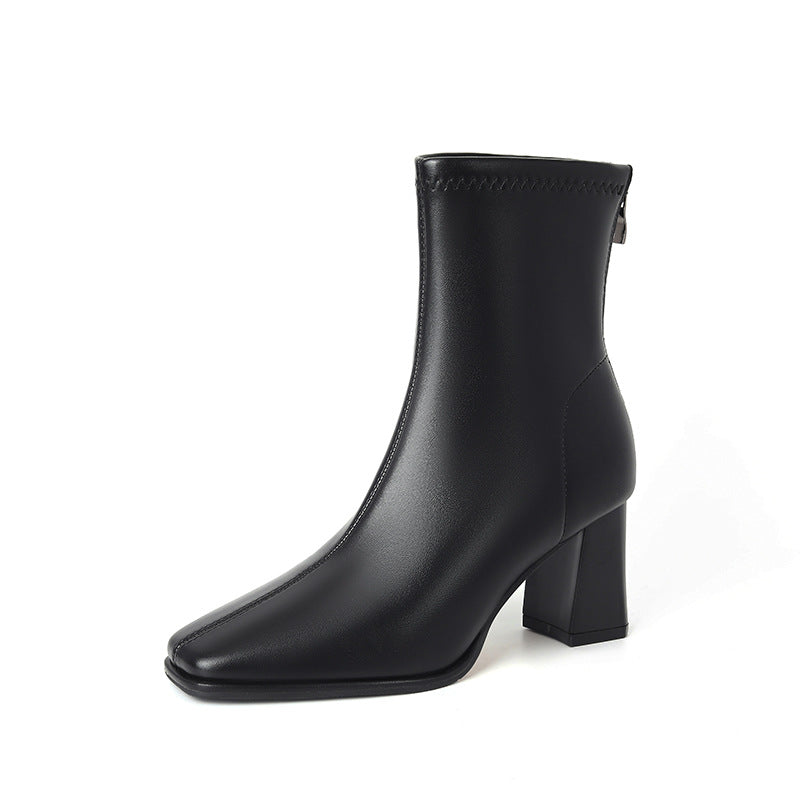 Women's Skinny Fashion Simple Temperament Back Zipper French Boots