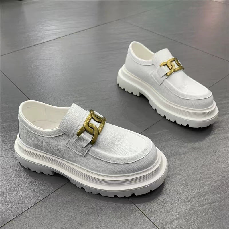 Men's Height Increasing One Pedal Business White Loafers