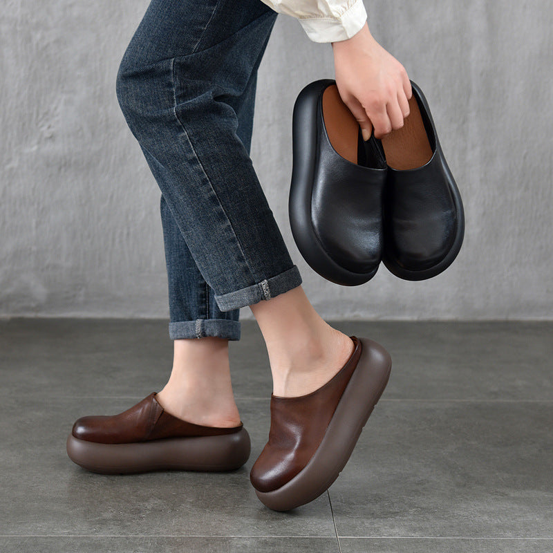 Women's Wear Summer Thick Bottom Toe Cap Cowhide Slippers