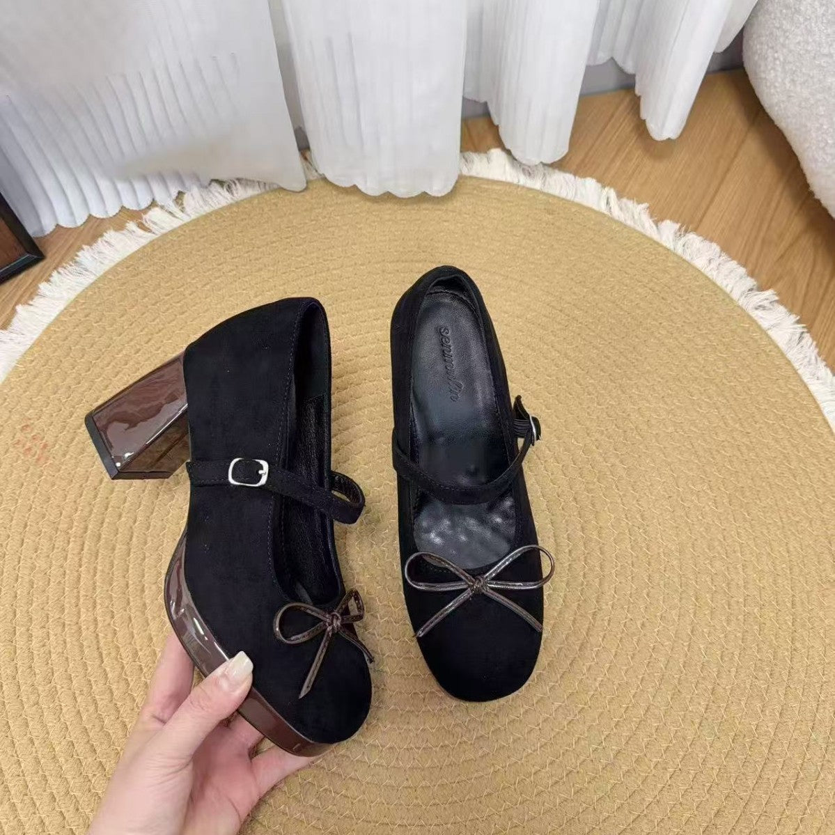 Women's Small Height Increasing Insole High Low-cut Chunky Mary Women's Casual Shoes