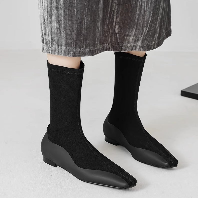Women's Insole Skinny Stretch Square Toe Knitted Boots