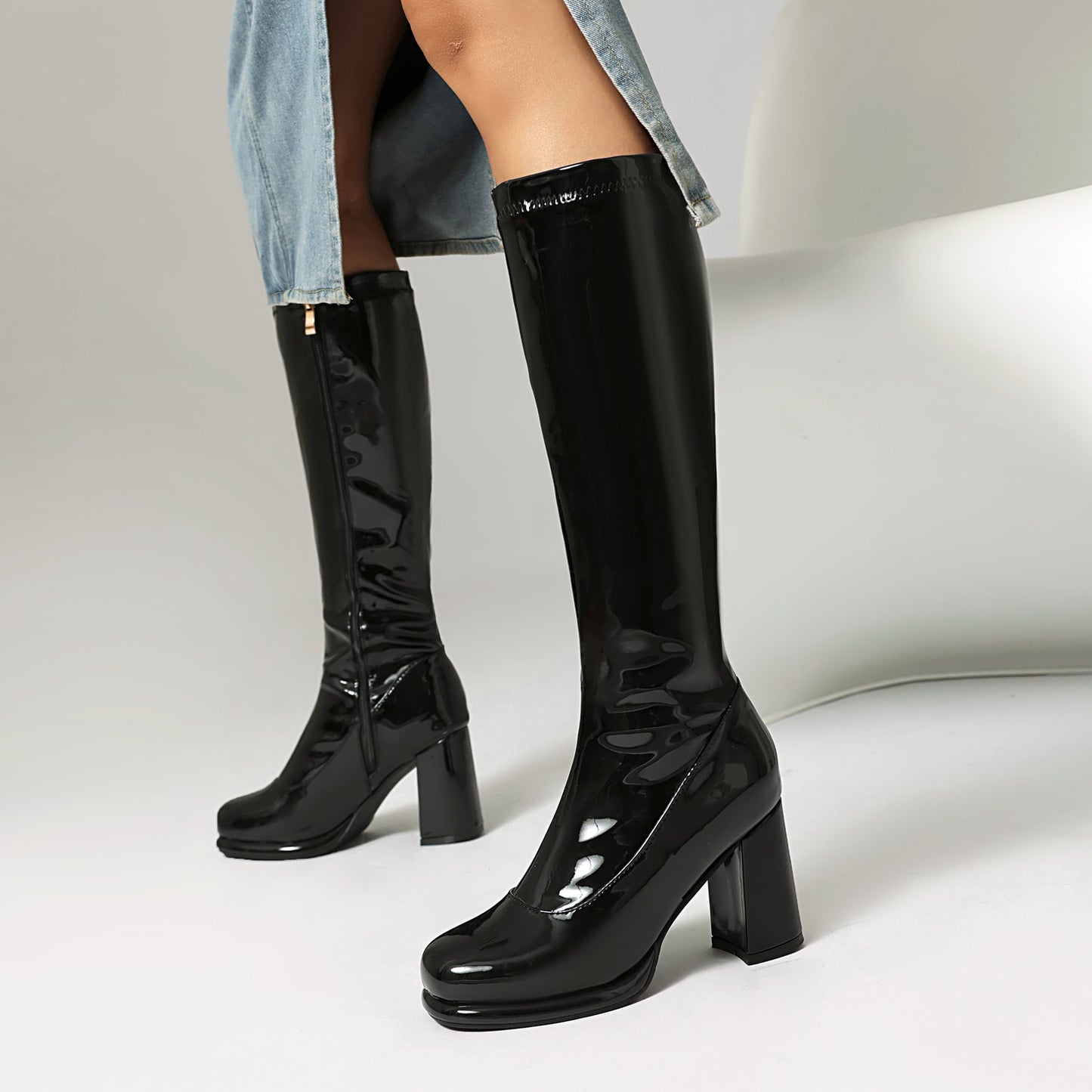 Women's Waterproof Platform Thick High Zipper Knight Women's Leather Boots