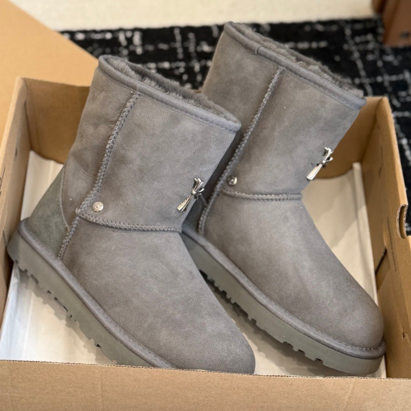 Women's & Men's Cross Fur Integrated Cotton Plus Veet Women's Snow Boots