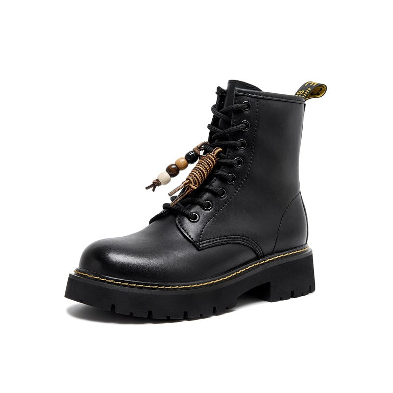Women's Invisible Height Increasing Insole Martin British Style Retro Pendant Black Women's Leather Boots