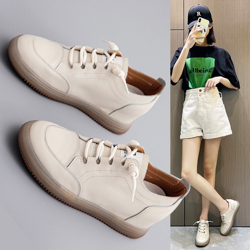 Women's Hidden White Platform Genuine Versatile First Layer Cowhide Lightweight Women's Casual Shoes