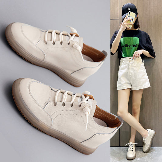 Women's Hidden White Platform Genuine Versatile First Layer Cowhide Lightweight Women's Casual Shoes