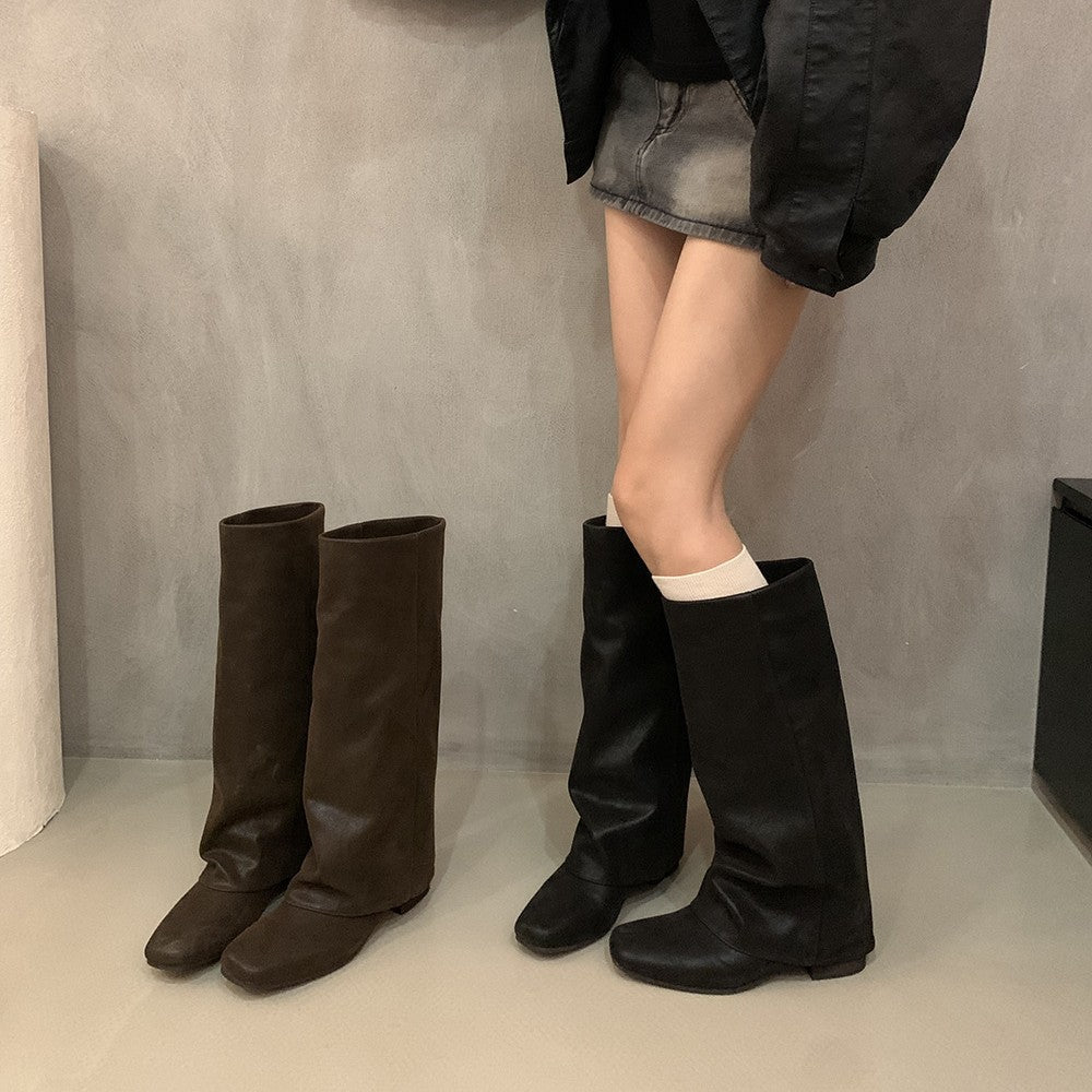 Women's Leg Pantyhose Autumn Square Toe Knight Women's Leather Boots