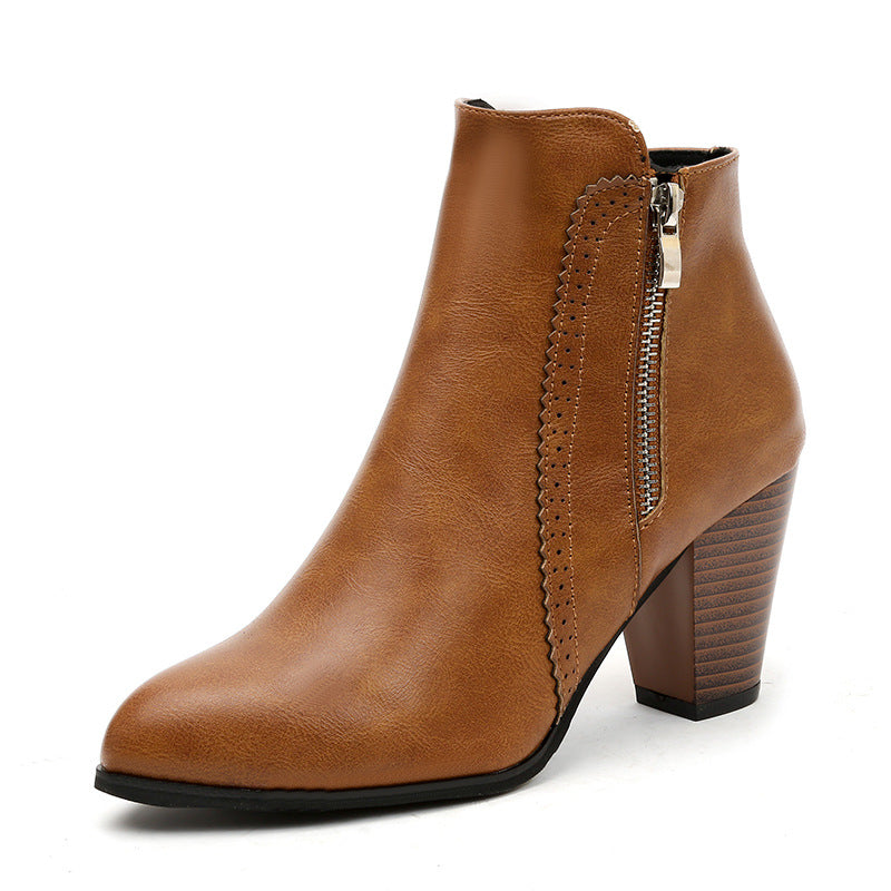 Women's High Chunky Side Zip Ankle Plus Boots