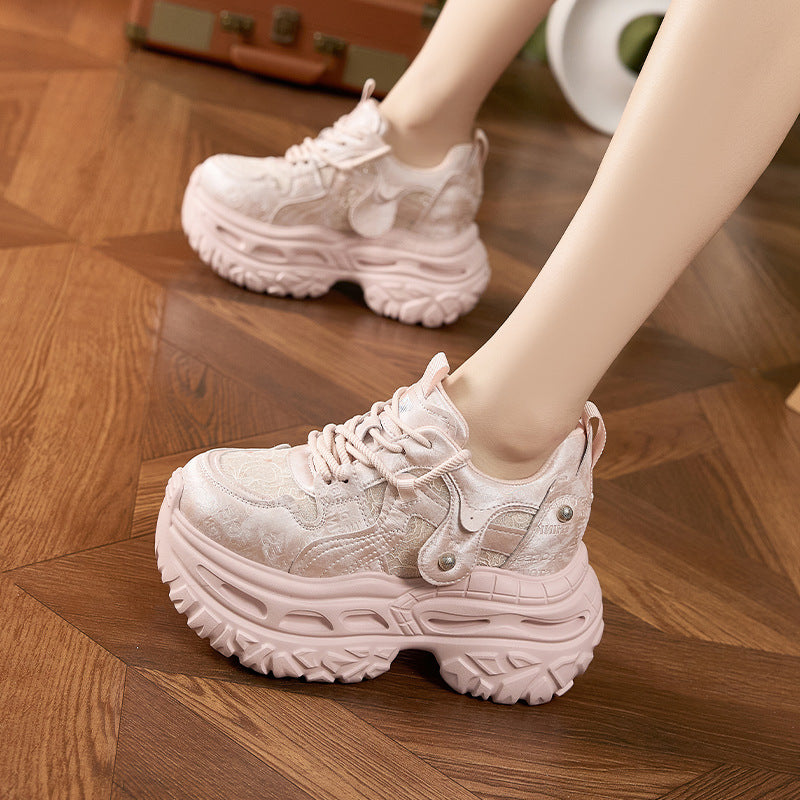 Women's Platform Dad Spring Fashion Mesh Portable Height Increasing Women's Sports Shoes