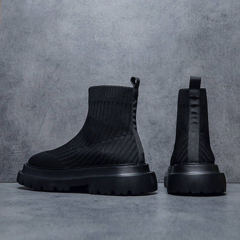 Men's Breathable Black Knitted Ankle Fluorescent Green Casual Shoes