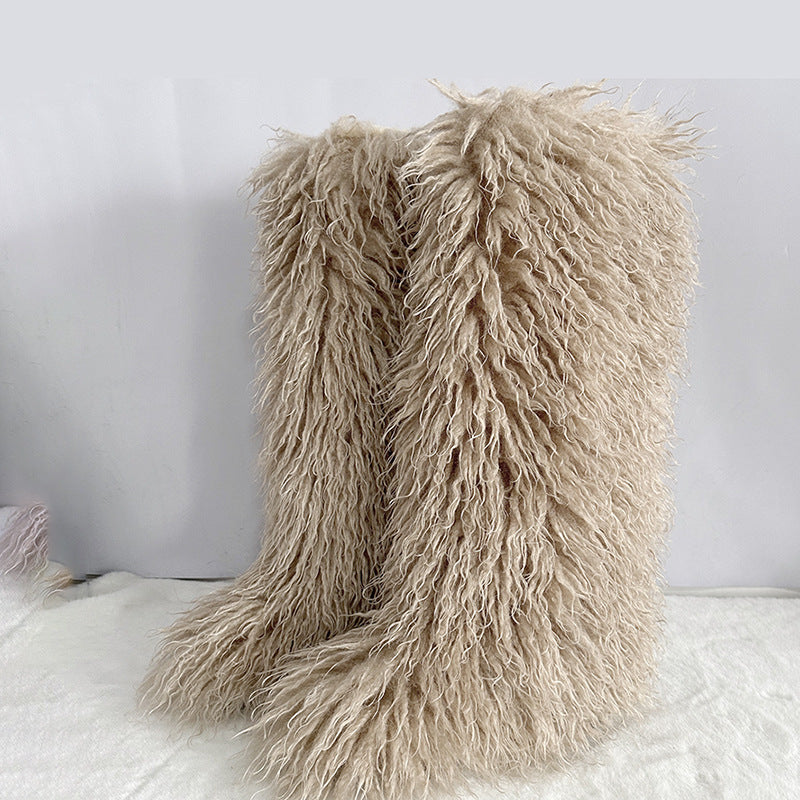 Women's Imitation Fur Tan Sheep Knee-high Socks Women's Snow Boots