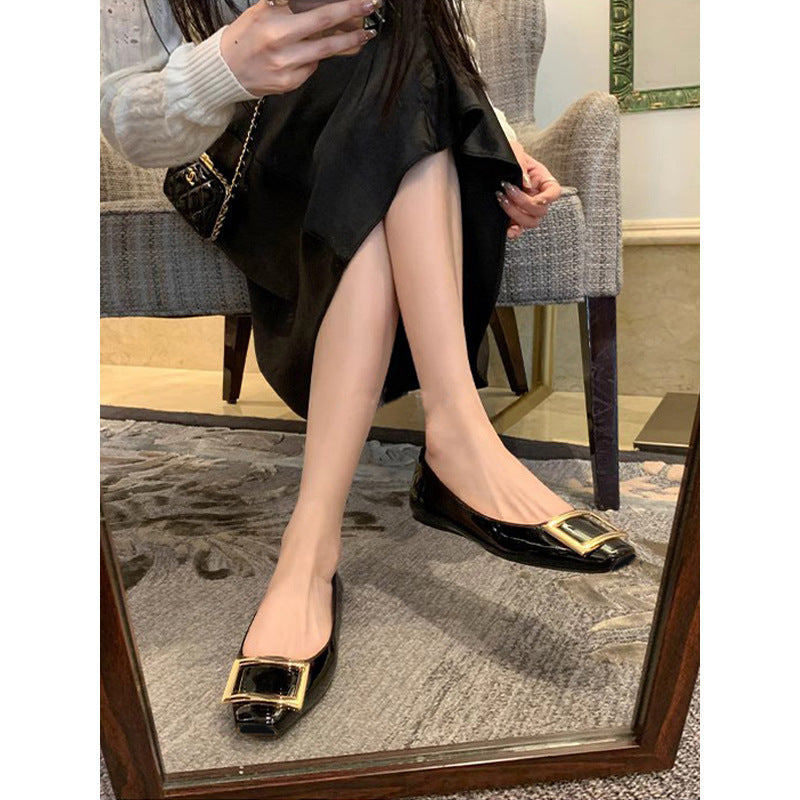 Women's Buckle Chunky Elegant Head Elephant Gray High-grade Patent High Professional Women's Fashion Shoes