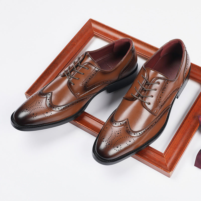 Men's Height Increasing Insole British Style Brogue Formal Derby Leather Shoes