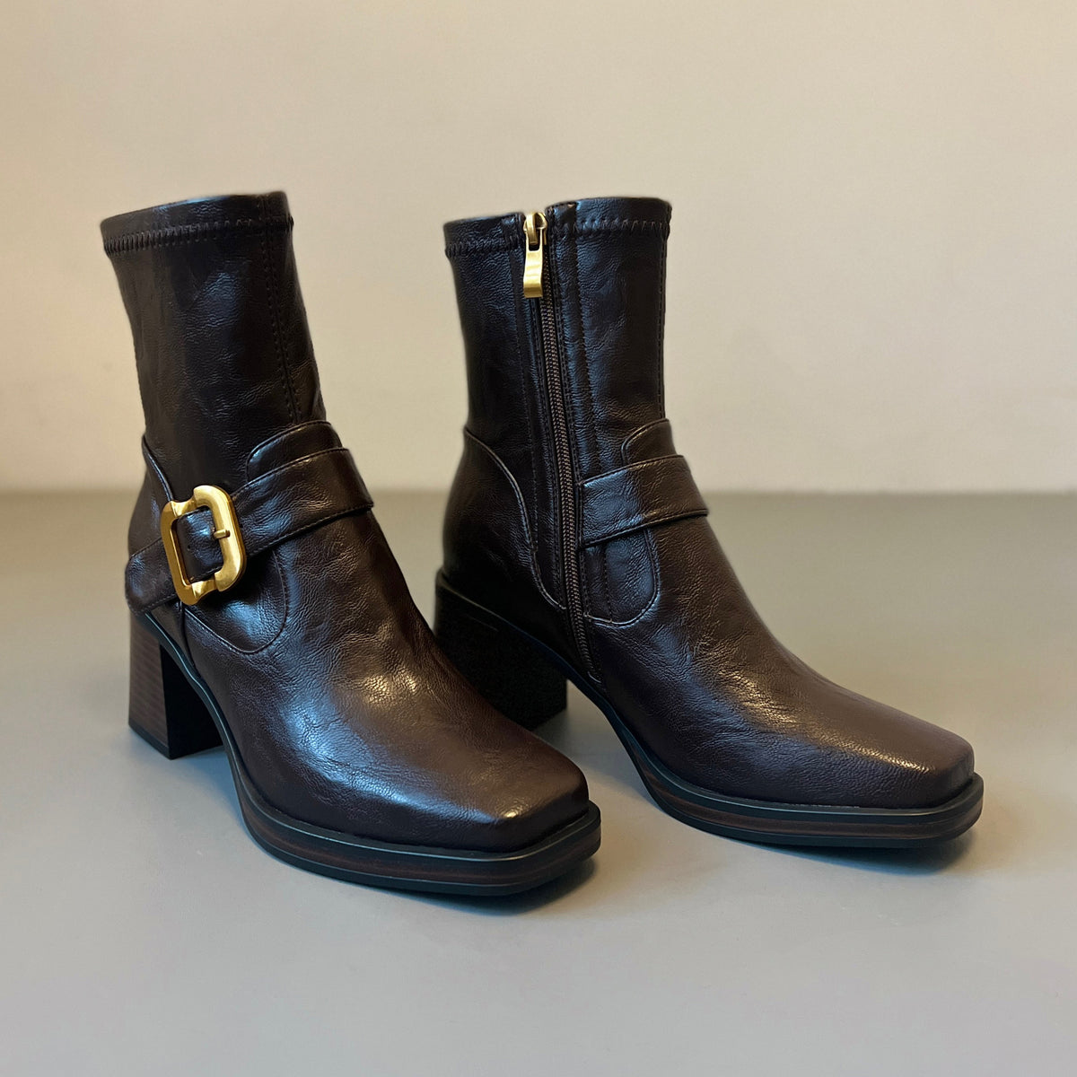 Women's Skinny Retro Elegance High Square Toe Booties Women's Leather Boots