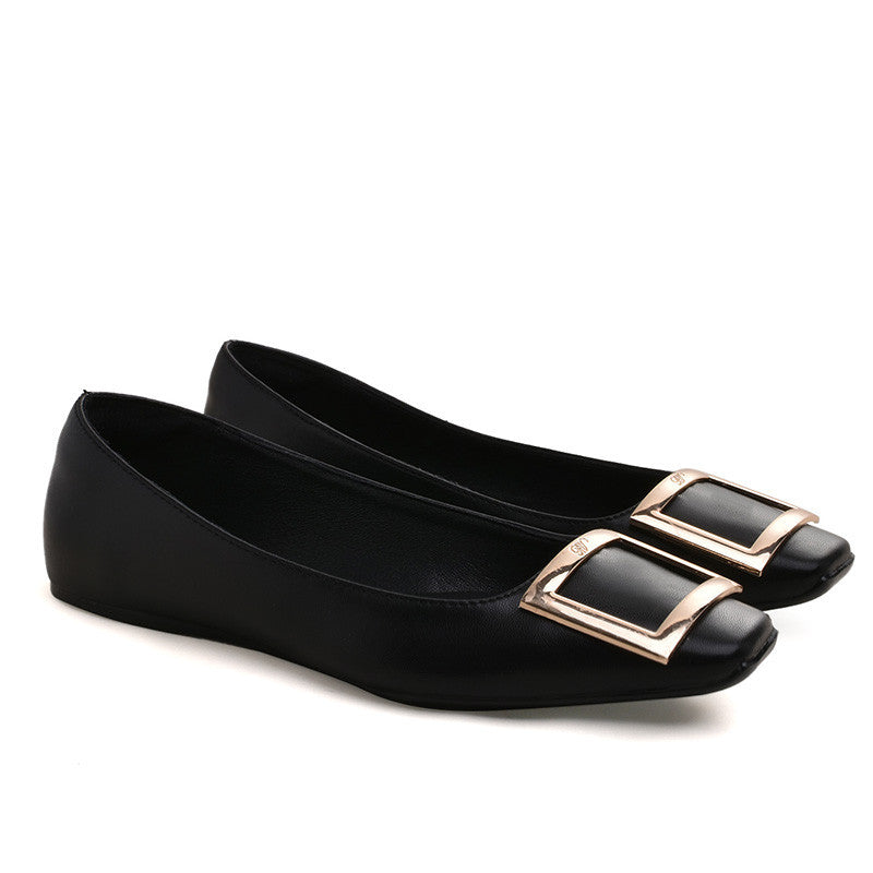 Women's Square Buckle Toe Flats Patent Low-cut Women's Shoes