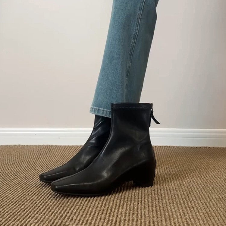 Women's Increasing Insole Stretch Thin Back Zipper British Style Square Boots