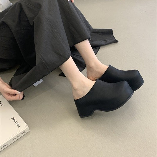 Women's Increasing Insole Closed Toe Half Outer Wear Thick Thick-soles Slippers