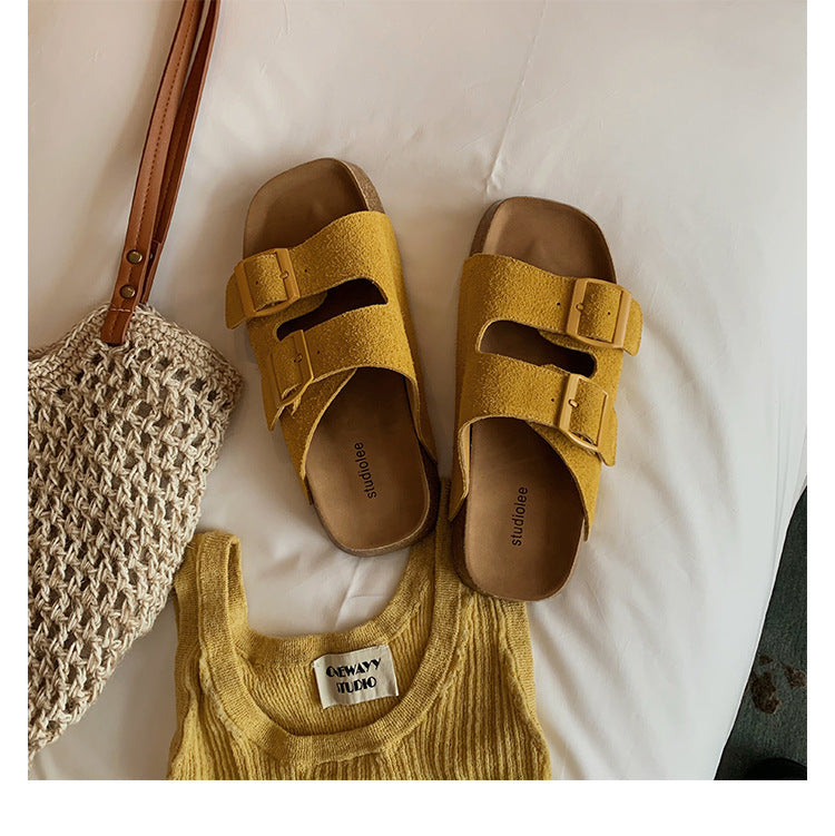 Women's Grape Mom Summer Wear Slip-on Double Buckle Sandals