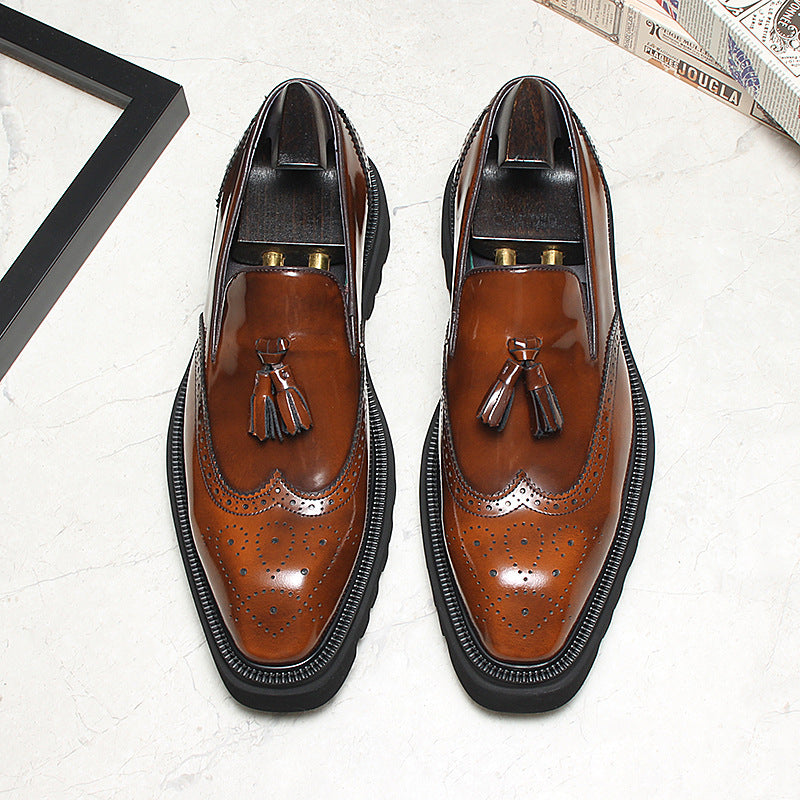 Men's Slip-on Platform Height Increasing Breathable Brogue Men's Business Leather Shoes